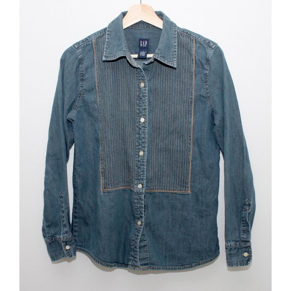 GAP Women's Button Front Long Sleeve Denim Chambray Shirt Medium Blue - Picture 1 of 5